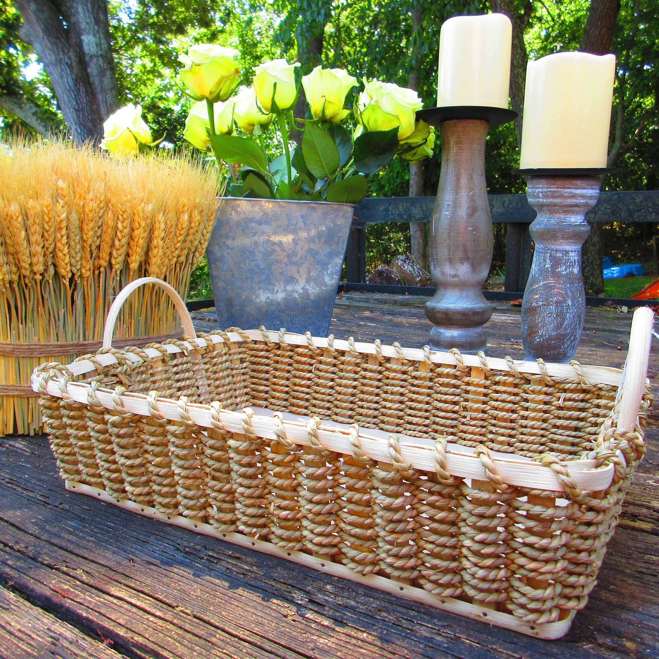 Corner Basket  Large Amish Wicker Triangle Countertop Storage — Amish  Baskets