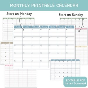 Editable Monthly Printable Calendar | reusable, write-and-wipe planner with 4 neutral colours | English