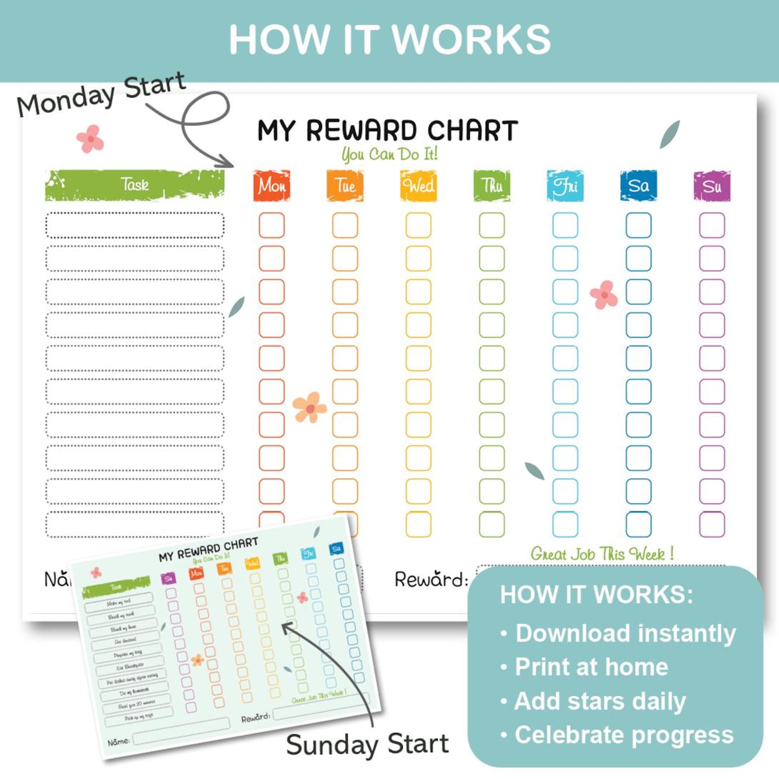 Kids Reward Chart Printable | Weekly Behavior Chart for Kids | Editable ...