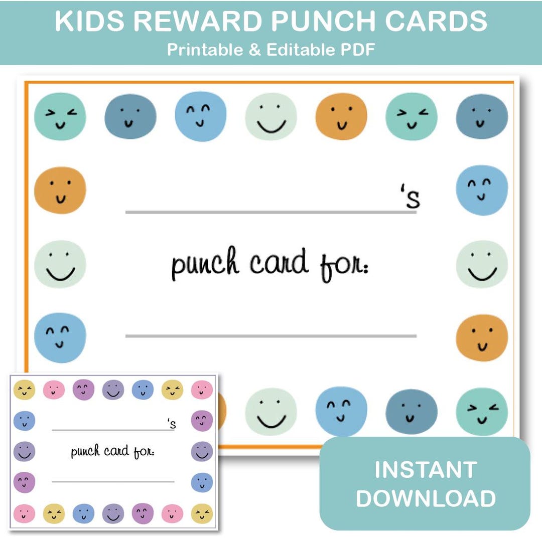 Kids Reward Punch Cards Printable | Editable Behavior Reward Chart for ...