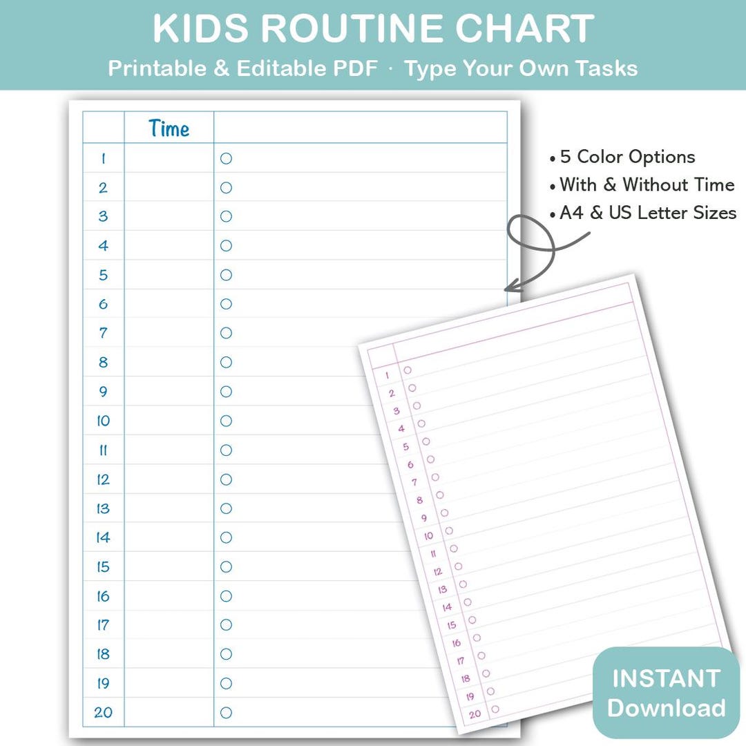 Kids Routine Draft Kids Routine Chart Printable | Editable Daily Routine Chart for Kids ...