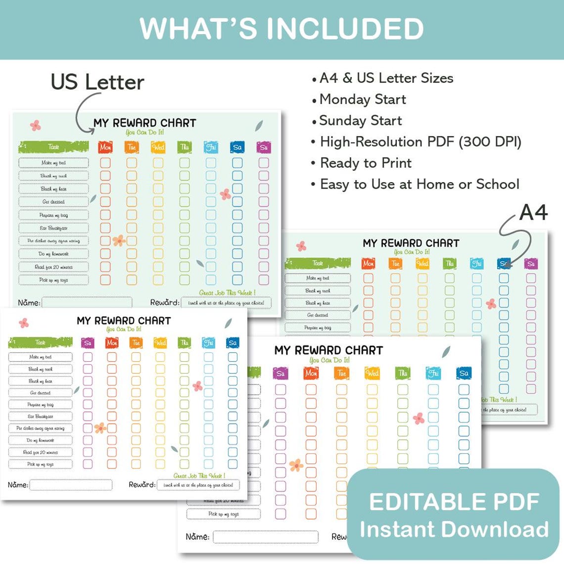 Kids Reward Chart Printable | Weekly Behavior Chart for Kids | Editable ...