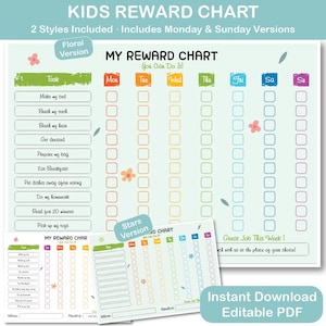 Kinder Belohnungstabelle Printable | Wöchentliches Verhaltensdiagramm für Kinder | Bearbeitbares Belohnungssystem | PDF für Klassenzimmer & Schule