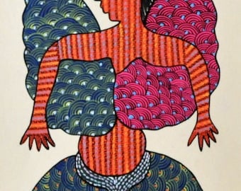 Pittura,Indiano,regalo,décor,present,Gond,acrilico,arte popolare,originale,interior design,arte tribale,Indiano