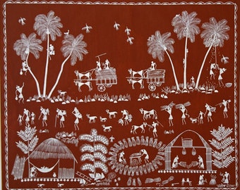 Dipinti tribali indiani,Warli,pittura,arte popolare,pittura originale,regalo,indiano,presente,arredamento,acquerello
