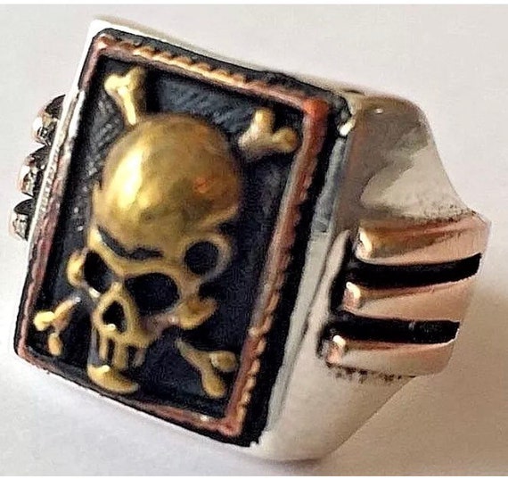 1930s 40s 50s Skull Mexican Biker Ring Art Deco Sides Unisex