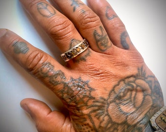 Rock N Roll Glam Tattoo Style Star Band 2-Tone Unisex Ring