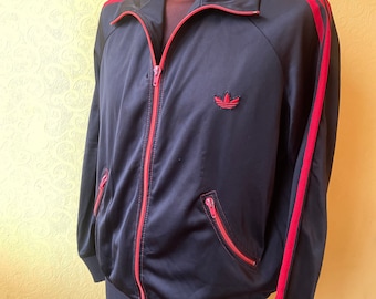 1970s-80s Adidas Unworn Black and Red Sports Zip Up Track Jacket Made in Hungaria