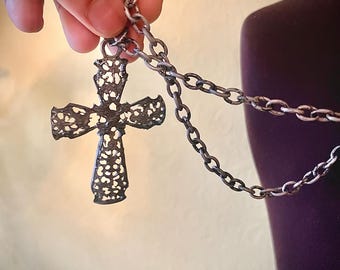 SALE 1980s Unused Gothic Black Metal Cross With 18” Inch Long