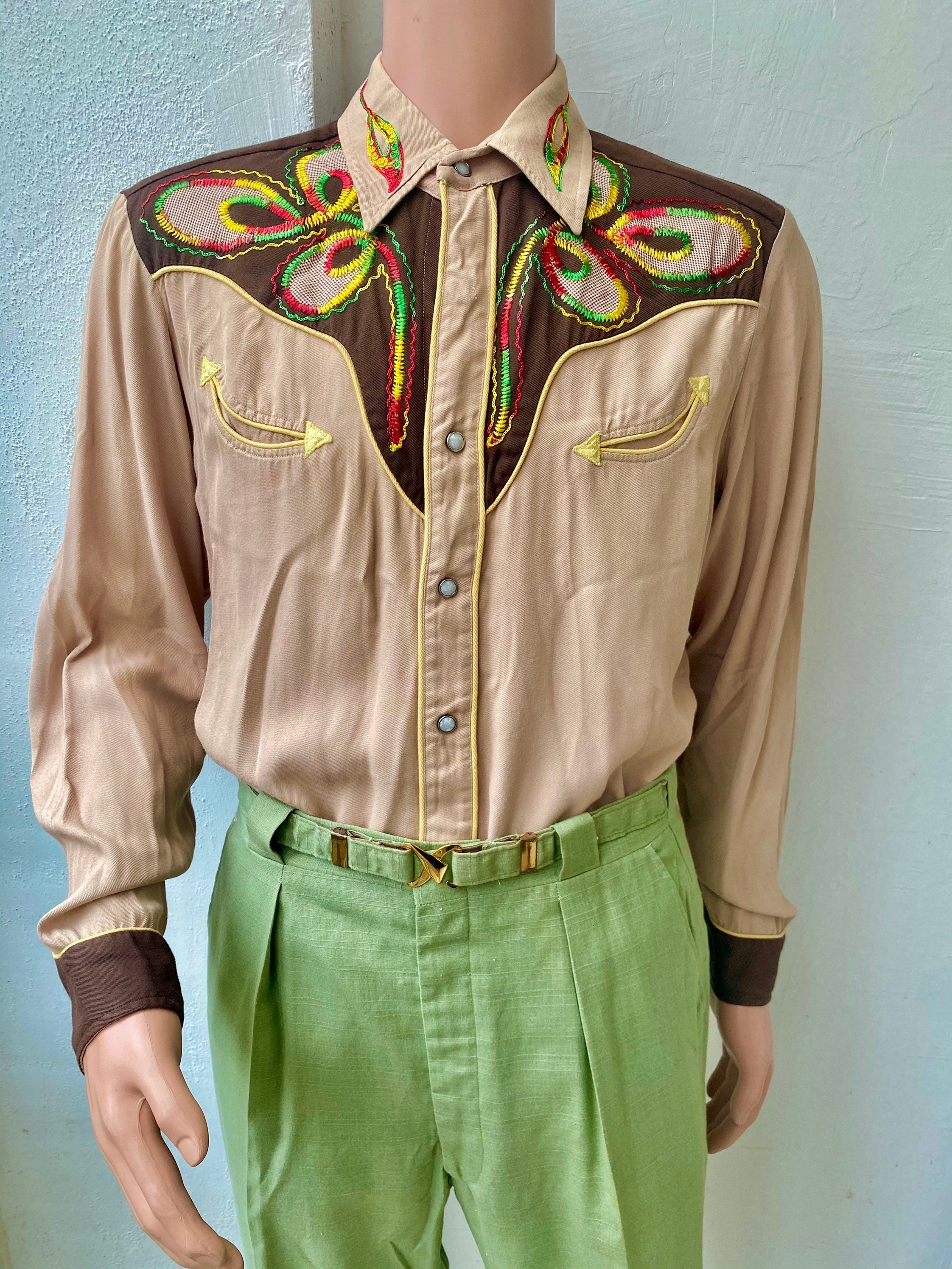 Image of 1940S-50S H Bar C Large Western Great Colour & Detail Rayon Wool Gab