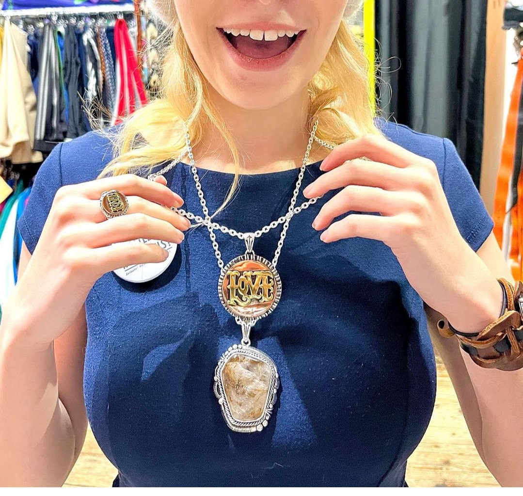 SALE Massive Rutilated Quartz With Vintage Inspired Native American Medallion With 24” Inch Chain By Hand Made & Designed By SWS