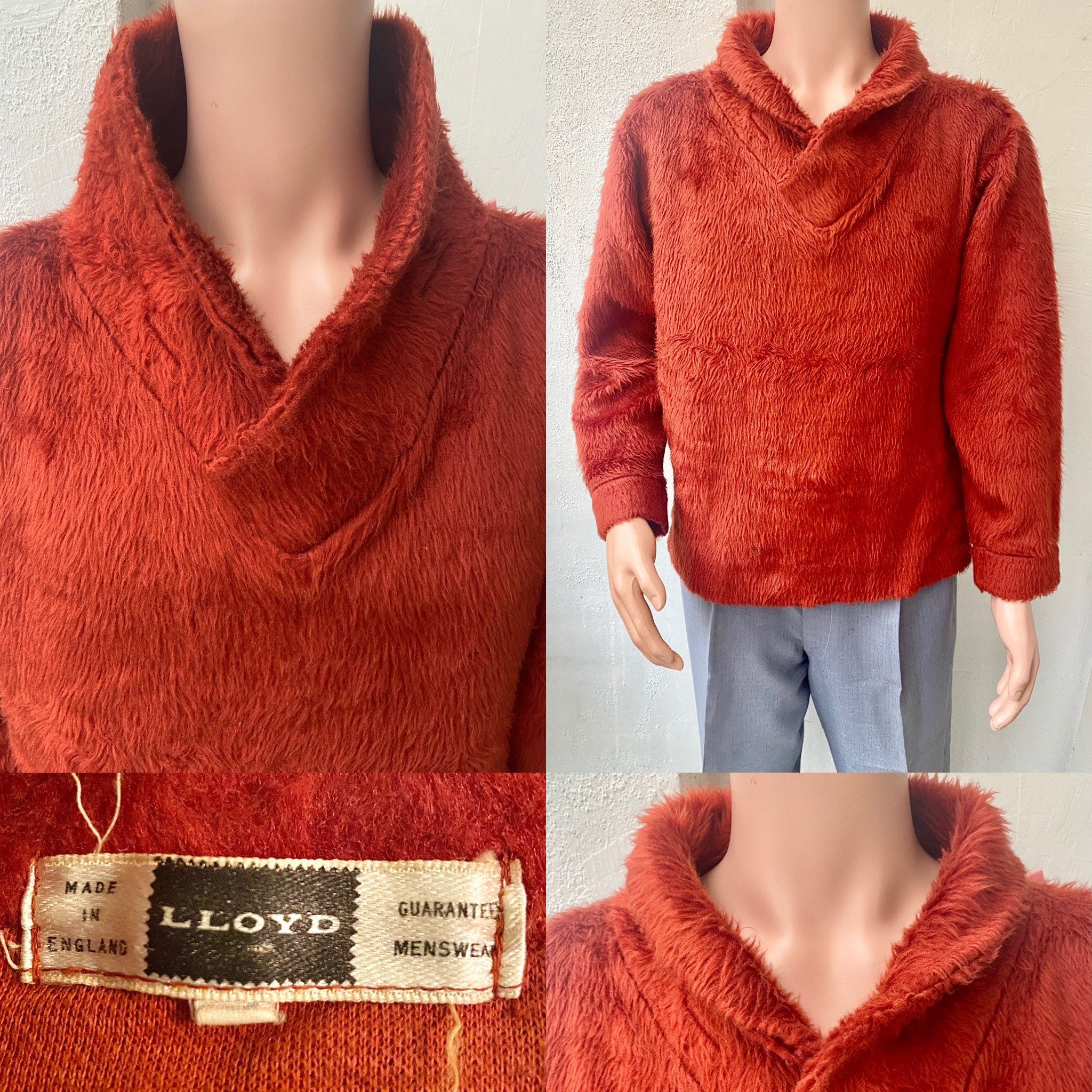 Image of 1950S-60S Rnr Beatnik Early Mod Kodak Style English Mens/ Unisex Brown/ Red Fo-Fur Pullover Sm/Med