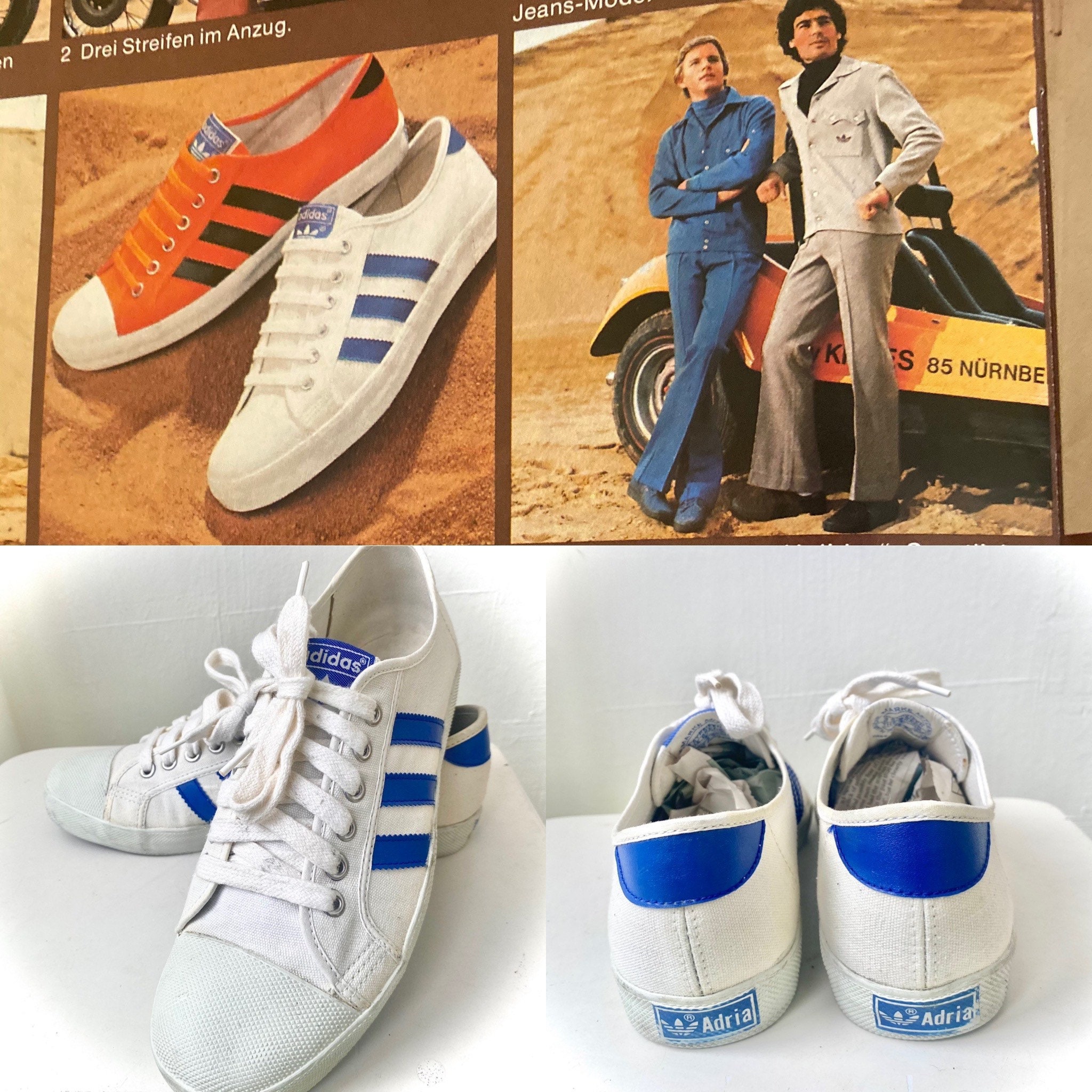 Unworn 1970s Adidas Adria Vintage White With Blue Canvas Denim Etsy