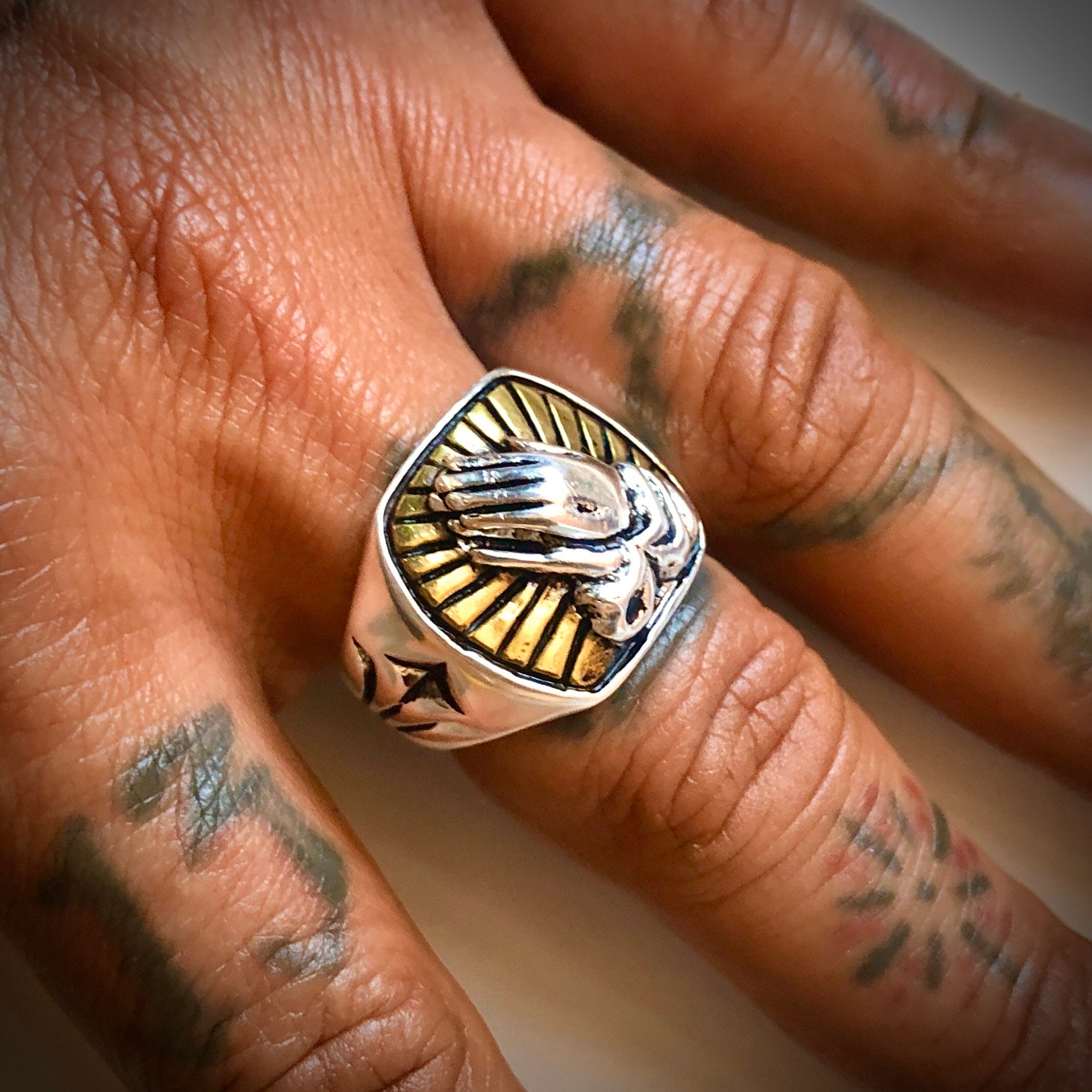 Sws Prayin Hande Tattoo Stil Mexikanischen Biker Ring Etsy