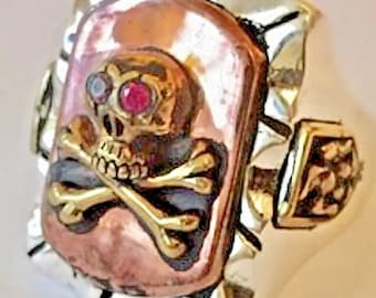 1940s 50s Massive Mexican Biker Novelty Skull Ring Tattoo Rockabilly Vintage