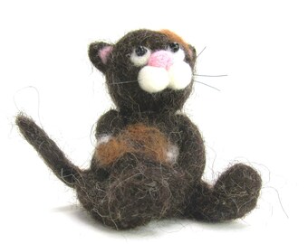 Needle Felted Cat Sculpture, Wool Ornament, Cat Lover Gift