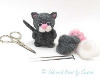 Needle Felted Cat Sculpture, Wool Ornament, Cat Lover Gift