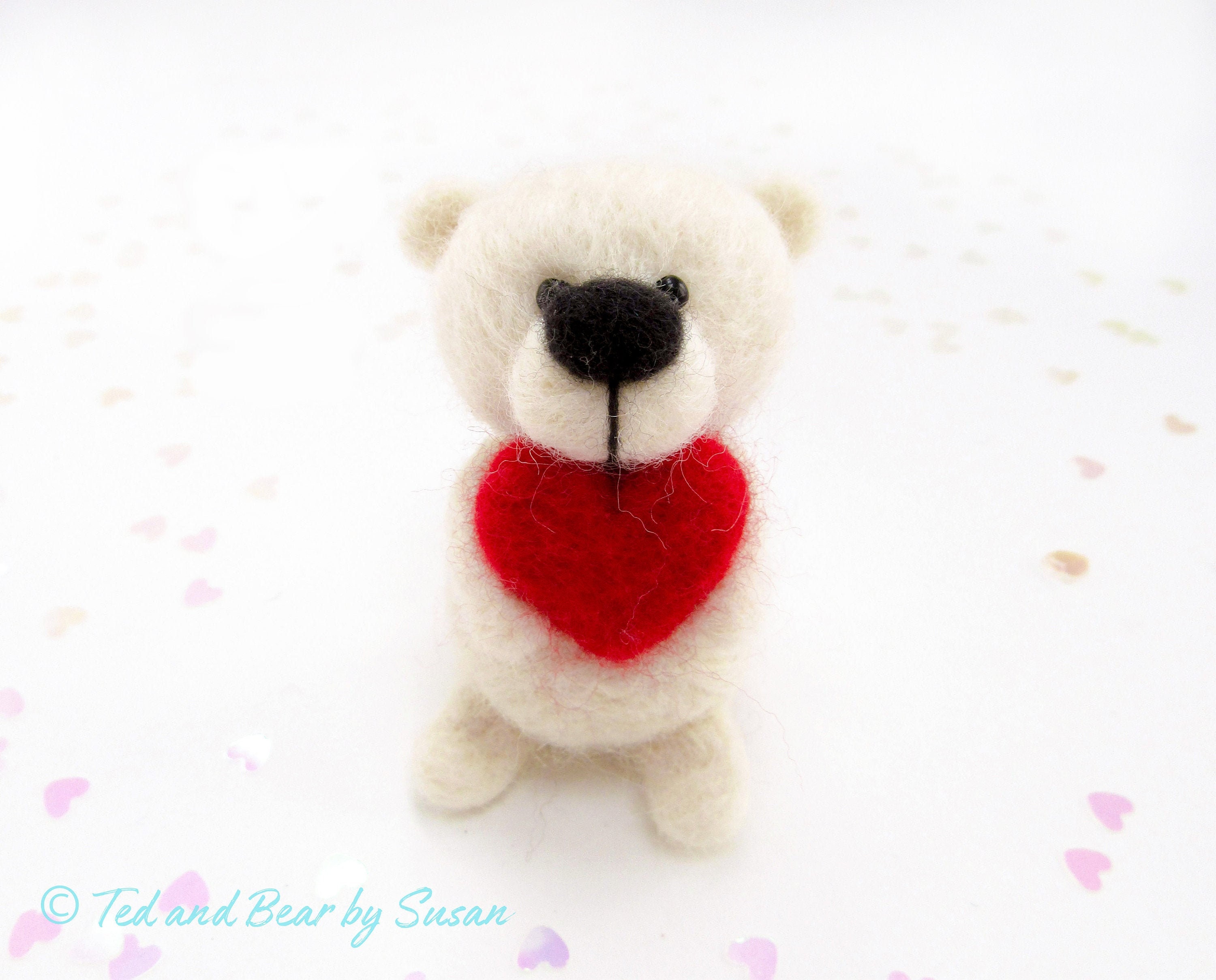 Needle Felted Bear, Handmade Miniature Bear With Love Heart, Woodland