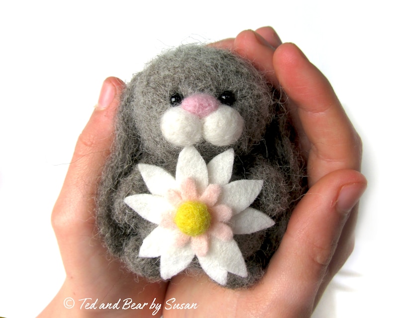Needle Felted Bunny With Flower, Wool Rabbit Nursery Decor - Etsy