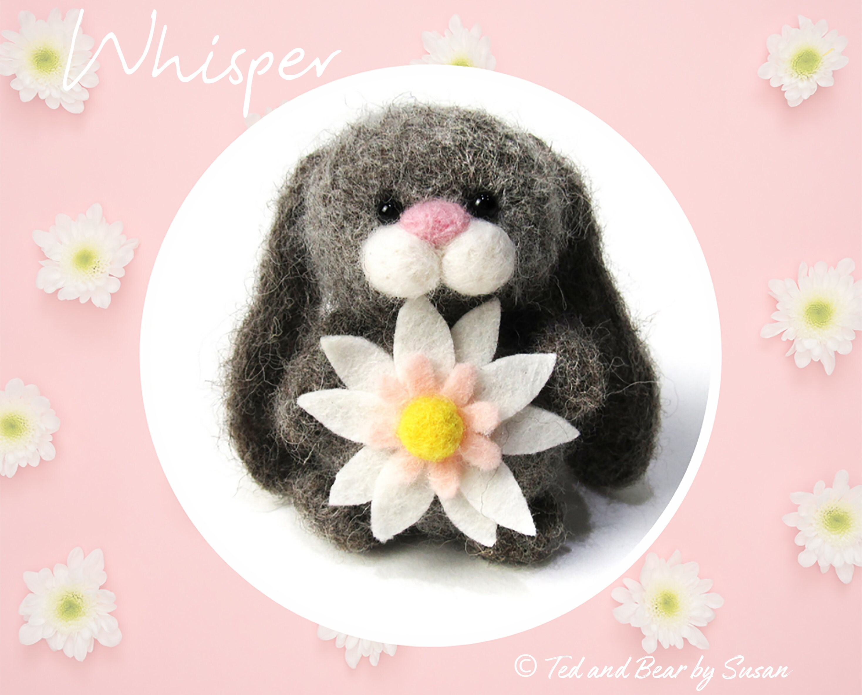 Needle Felted Bunny With Flower, Wool Rabbit Nursery Decor - Etsy