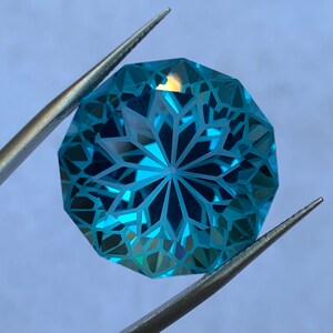 45 Ct's Round Precision Flower Cut Swiss Topaz Gemstone, Swiss Topaz Gemstone, Swiss Blue Topaz, Blue Swiss Topaz, Topaz, Swiss Topaz image 2