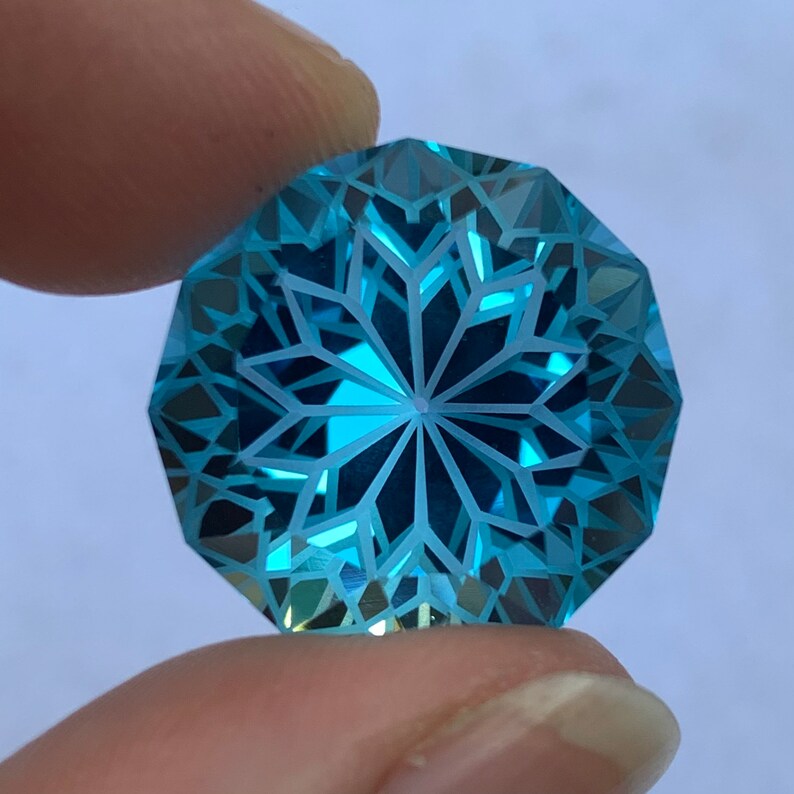 45 Ct's Round Precision Flower Cut Swiss Topaz Gemstone, Swiss Topaz Gemstone, Swiss Blue Topaz, Blue Swiss Topaz, Topaz, Swiss Topaz image 1