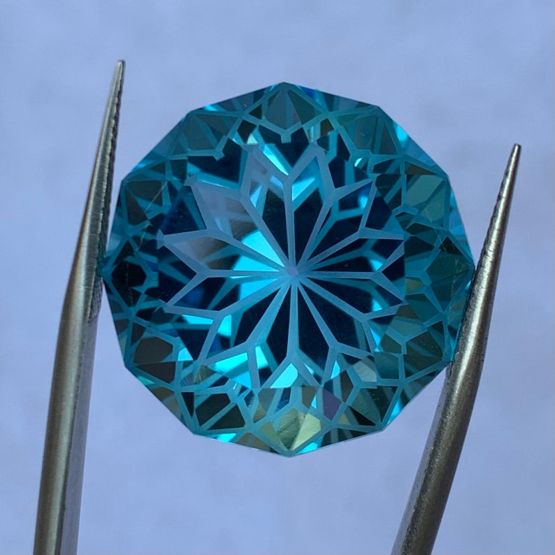 45 Ct's Round Precision Flower Cut Swiss Topaz Gemstone, Swiss Topaz Gemstone, Swiss Blue Topaz, Blue Swiss Topaz, Topaz, Swiss Topaz image 5