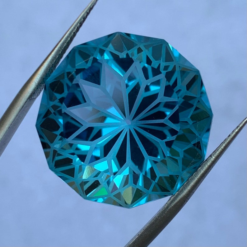 45 Ct's Round Precision Flower Cut Swiss Topaz Gemstone, Swiss Topaz Gemstone, Swiss Blue Topaz, Blue Swiss Topaz, Topaz, Swiss Topaz image 3