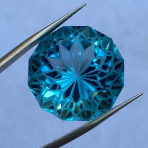 45 Ct's Round Precision Flower Cut Swiss Topaz Gemstone, Swiss Topaz Gemstone, Swiss Blue Topaz, Blue Swiss Topaz, Topaz, Swiss Topaz image 8