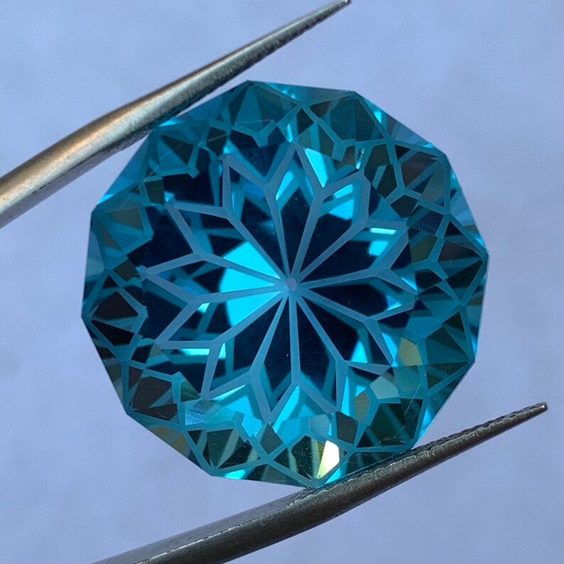 45 Ct's Round Precision Flower Cut Swiss Topaz Gemstone, Swiss Topaz Gemstone, Swiss Blue Topaz, Blue Swiss Topaz, Topaz, Swiss Topaz image 9