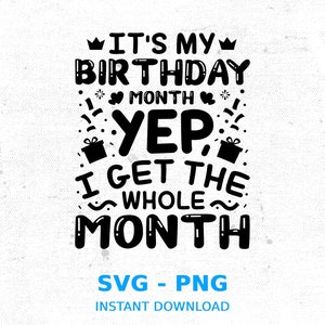 It&#39;s My Birthday Month SVG PNG: Birthday Saying (Digital Download)