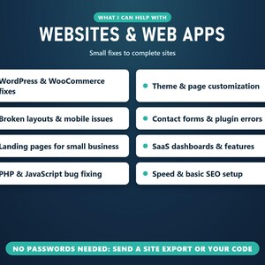 Website and web app tasks I can help with, no passwords needed