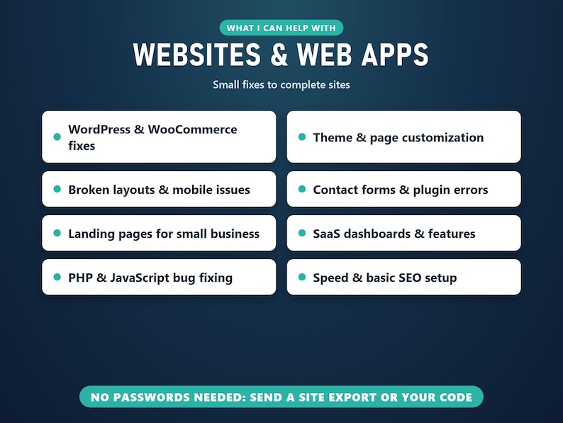 Website and web app tasks I can help with, no passwords needed