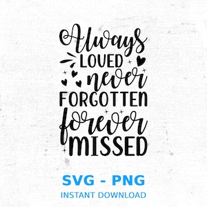 Always Loved Never Forgotten Forever Missed SVG, Png, Memorial Svg, Rest in Peace Svg, in Memory of Svg, Rip Remembrance Svg, Svg Cricut,Png
