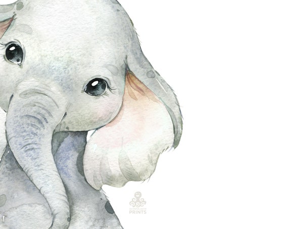Watercolor Digital Download Printable Wall Art 125 All Big Things Start Small Elephant Aquarell Painting