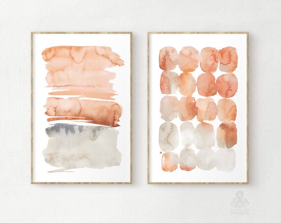 Burnt Orange Print Set Geometric Wall art Set of 3 Abstract Watercolor Paintings Boho Home Decor Minimalist art Circle Terracotta Paintings