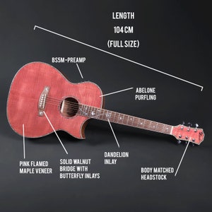 Lindo Dandelion Pink Slim Body Electro-Acoustic Guitar with Bs5M Blend Preamp and Gig Bag image 2