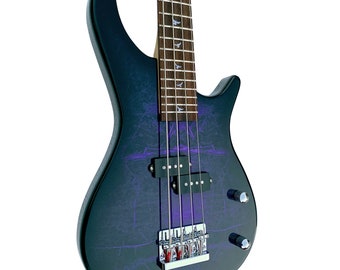 Lindo PDB Short Scale (30") V2 Purple Dove Electric Bass Guitar | High Gloss Graphic Art Finish | Luminlays | Sycamore Body | Luminlays