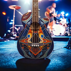 Lindo Sahara Electro Acoustic Bass Guitar (30" Short Scale) | Nautical Star 12th Fret Inlay | Graphic Art Top  20th Anniversary | UK Design