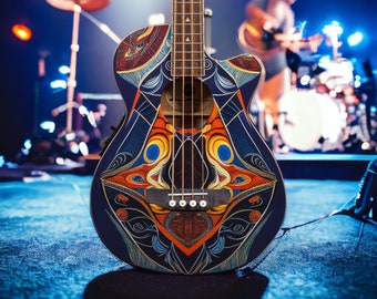 Lindo Sahara Electro Acoustic Bass Guitar (30" Short Scale) | Nautical Star 12th Fret Inlay | Graphic Art Top  20th Anniversary | UK Design