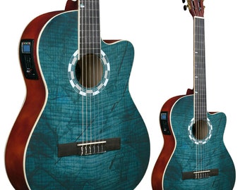 Lindo LDG-960CEQ Electro-Acoustic Classical Guitar with 10mm padded Carry Case - Picasso Blue