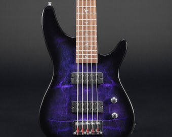 Lindo PDB-5 V2 Purple 5-String Electric Bass Guitar | Dove Inlays | Unique Graphic Art Finish | Luminlays | High Gloss