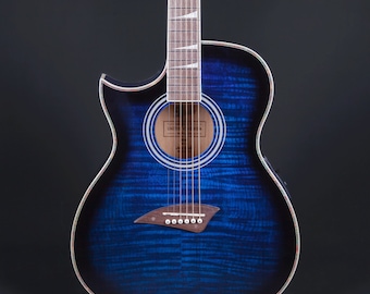 Lindo Left Handed ORG-SL Slim Blue Electro Acoustic Guitar with Preamp and LCD Tuner and Padded Gigbag