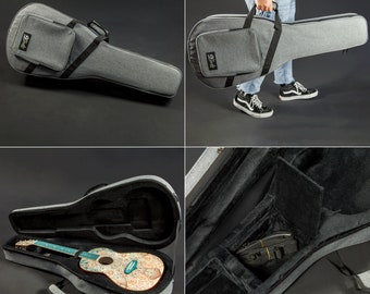 Lindo Acoustic Travel Guitar Eco Hard Case | Plush Lined with Storage Pockets | Sustainable and Eco-Friendly | Designed in The UK | Grey