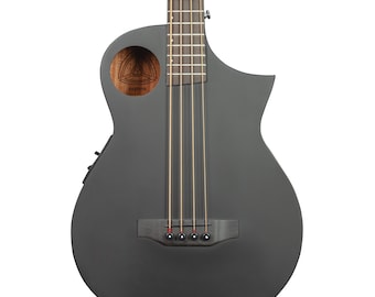 Lindo Neptune Short Scale (30") Matte Black Electro Acoustic Bass Guitar V2 | Luminlays | Mother-of-Pearl 12th Fret Planet Inlay