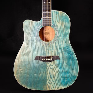 Lindo Willow Left Handed Satin Open Pore Blue / Turquoise Electro Acoustic Guitar with Padded Gigbag - Limited Unique Beachfade Finish