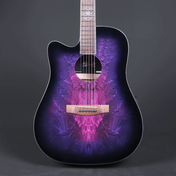 Lindo LEFT HANDED Purple Swallow Electro Acoustic Guitar 10mm Gigbag Dreamcatcher