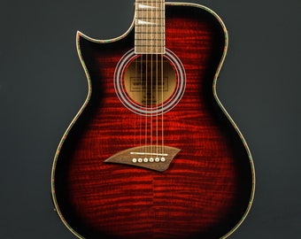 Lindo Left Handed ORG Regular Red Electro Acoustic Guitar with Preamp LCD Tuner and Padded Gigbag