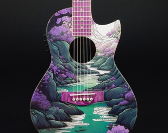 Lindo Ryokou Electro Acoustic Travel Guitar | Japanese Graphic Art | 3/4 Size | Luminlays | Five Elements Kanji Inlays | Designed in the UK