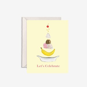 Geburtstagskarte, Bananensplit, Eisbecher, Karte zum Feiern, lustiger Geburtstag, süße Geburtstagskarte